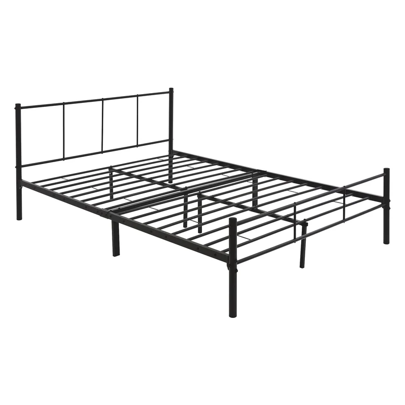 Bettgestell Doppelbett 140x200 cm aus Metall in Schwarz mit Kopteil & Lattenrost ML-Design