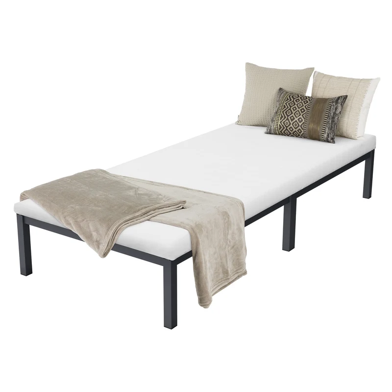 Bettgestell Einzelbett 90x200cm aus Metall in Anthrazit mit Lattenrost & Matratze H-10cm ML-Design