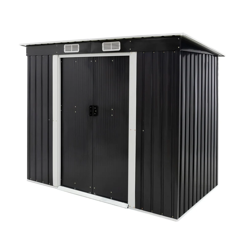 Gerätehaus mit Pultdach & Fundament 217x173x132 cm Schwarz aus Stahlblech ML-Design