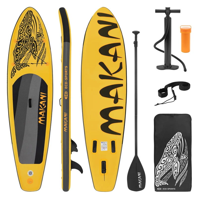 Stand Up Paddle aufblasbares SUP Board Makani 320x80x15 cm in Gelb aus PVC inkl. Pumpe und Tragetasche