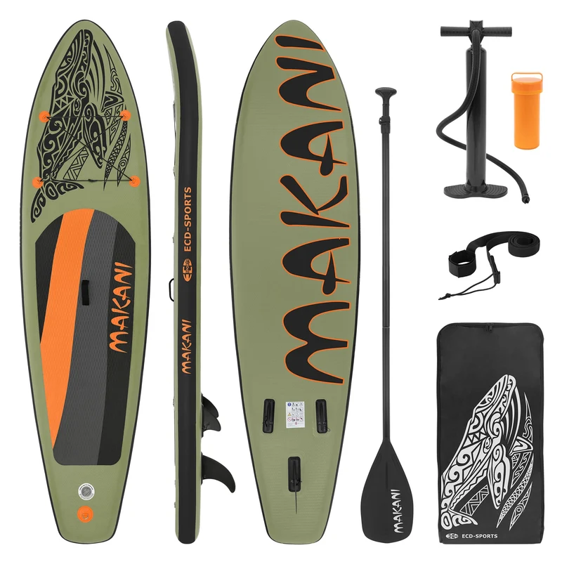 Stand Up Paddle aufblasbares SUP Board Makani 320x80x15 cm in Olive aus PVC inkl. Pumpe und Tragetasche