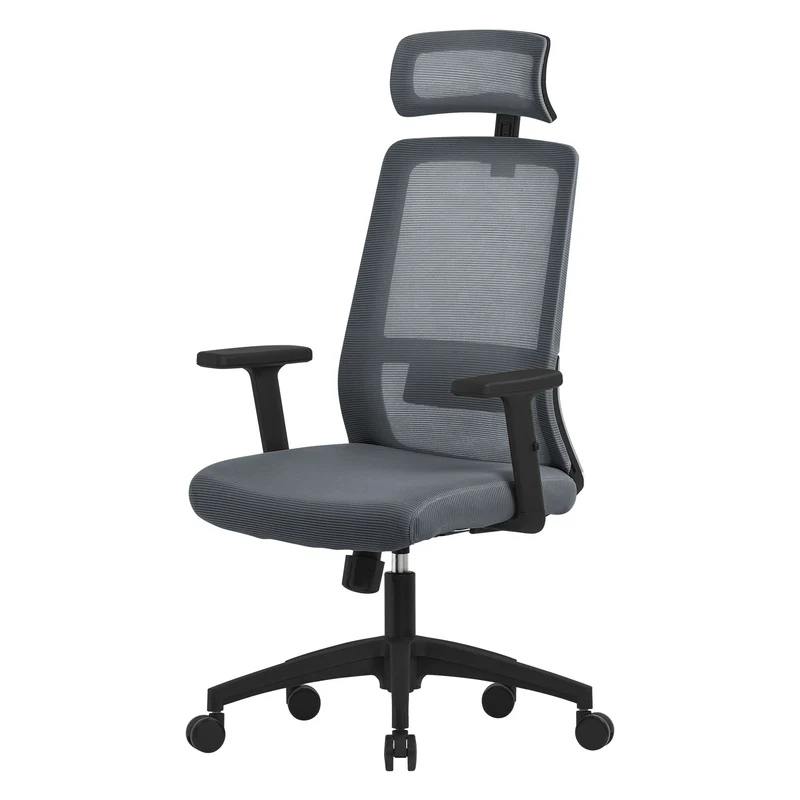 Ergonomischer Bürostuhl Grau Netzgewebe mit verstellbaren Armlehnen und Kopfstütze ML-Design