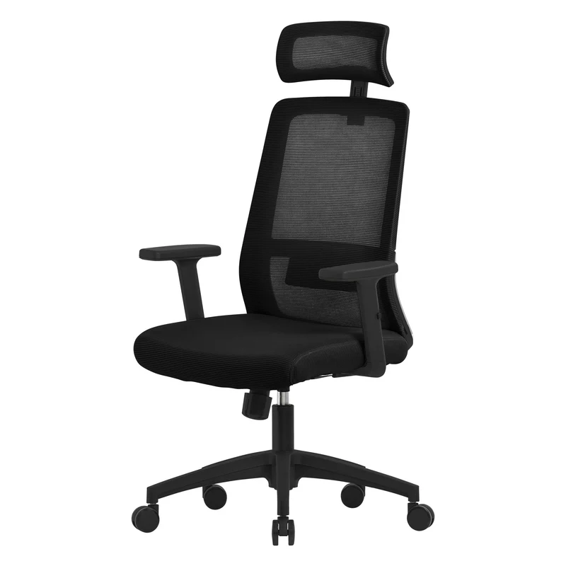Ergonomischer Bürostuhl Schwarz Netzgewebe mit verstellbaren Armlehnen und Kopfstütze ML-Design