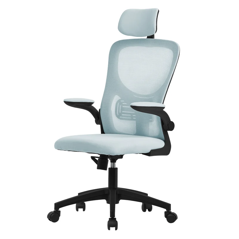Ergonomischer Bürostuhl Blau Netzgewebe mit verstellbarer Kopfstütze und Rollen ML-Design
