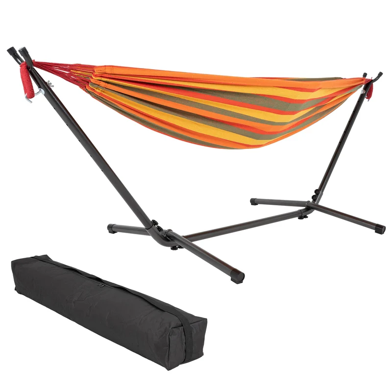 Hängematte XXL orange 275x110x98 cm mit Gestell aus Polyester-Baumwolle maximal belastbar 200kg ML-Design