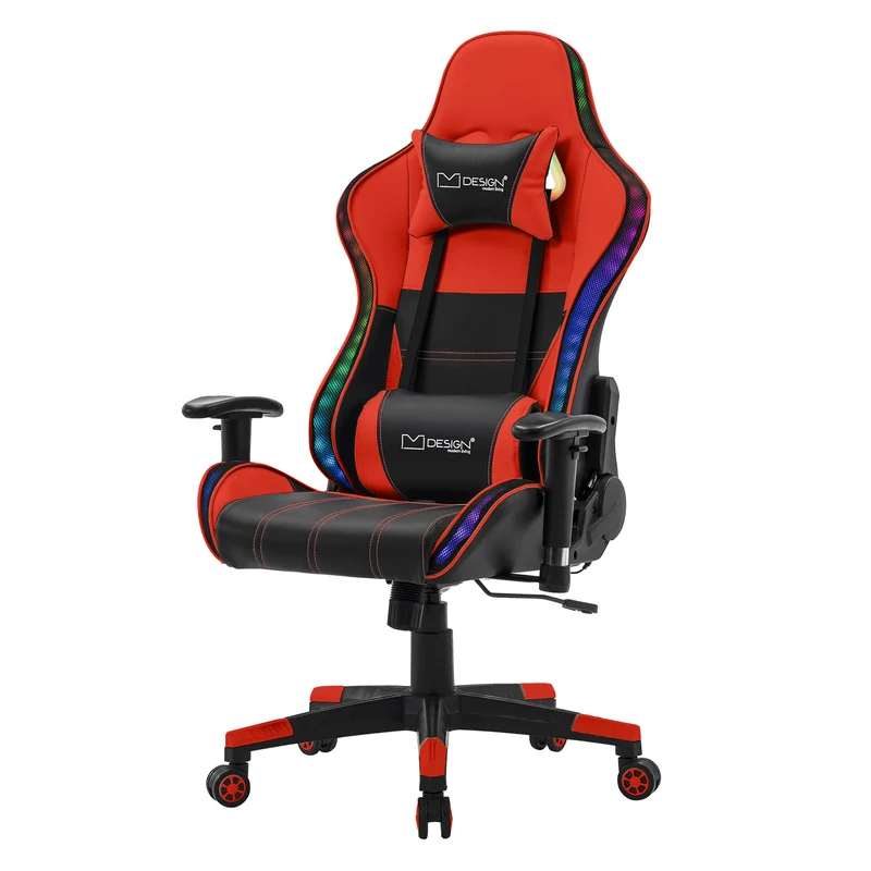 Gamingstuhl mit RGB Beleuchtung & Bluetoothboxen Schwarz/Rot aus Kunstleder ML-Design