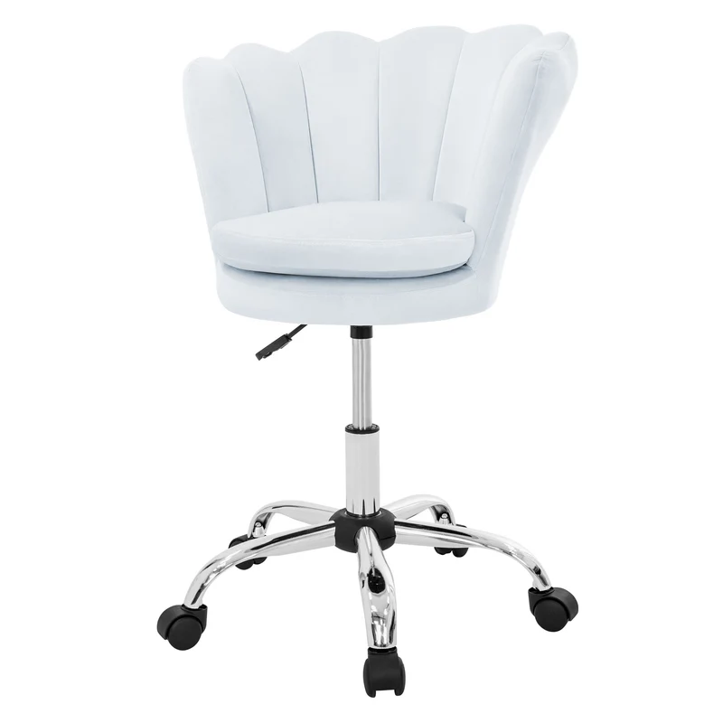 Bürostuhl mit Rollen und Rückenlehne Muscheldesign 55x60 cm Hellblau aus Samt Schminktisch Stuhl ML-Design