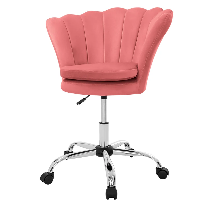 Bürostuhl mit Rollen und Rückenlehne Muscheldesign 68x68 cm Rosa aus Samt Schminktisch Stuhl ML-Design