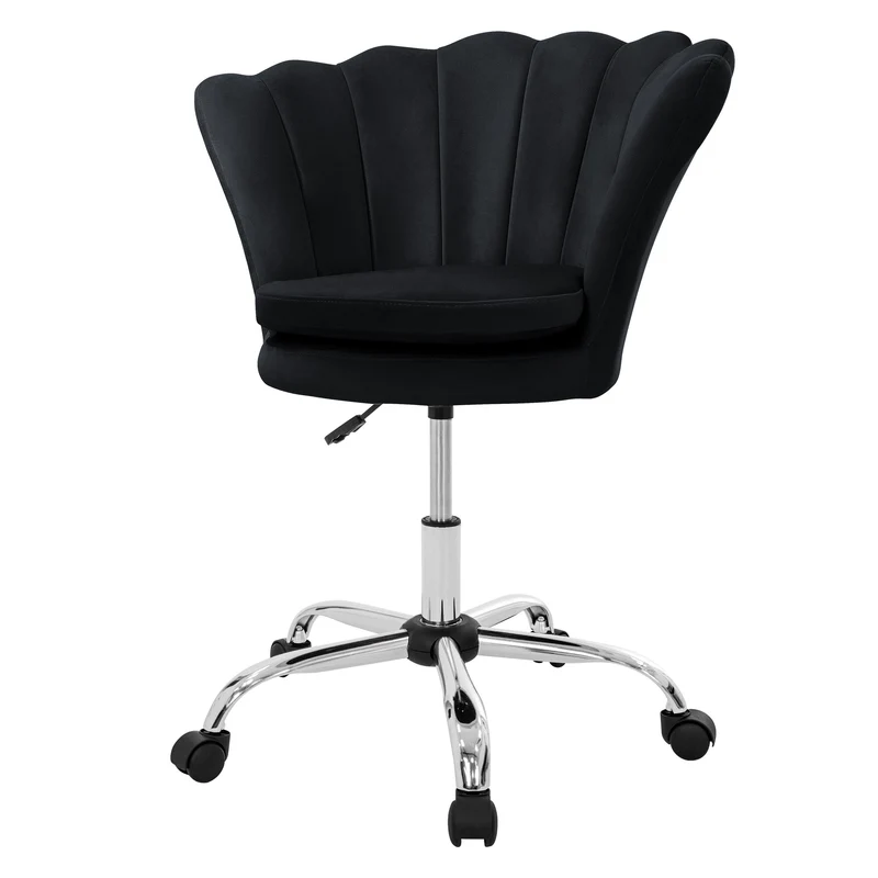 Bürostuhl mit Rollen und Rückenlehne Muscheldesign 68x68 cm Schwarz aus Samt Schminktisch Stuhl ML-Design