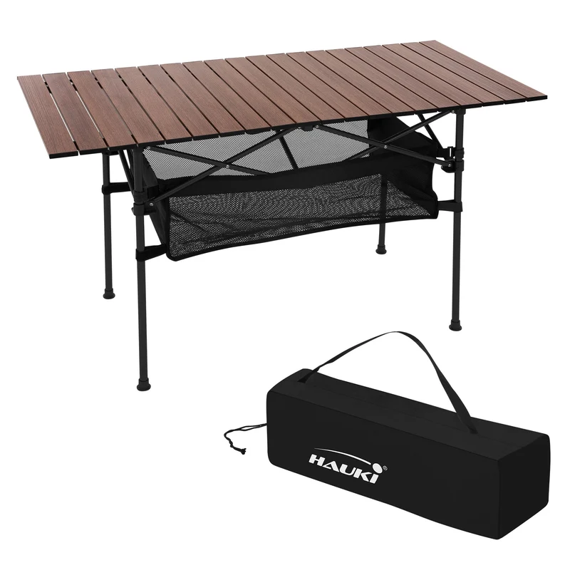 Campingtisch klappbar 118x55x64,5 cm Braun aus Aluminium Hauki