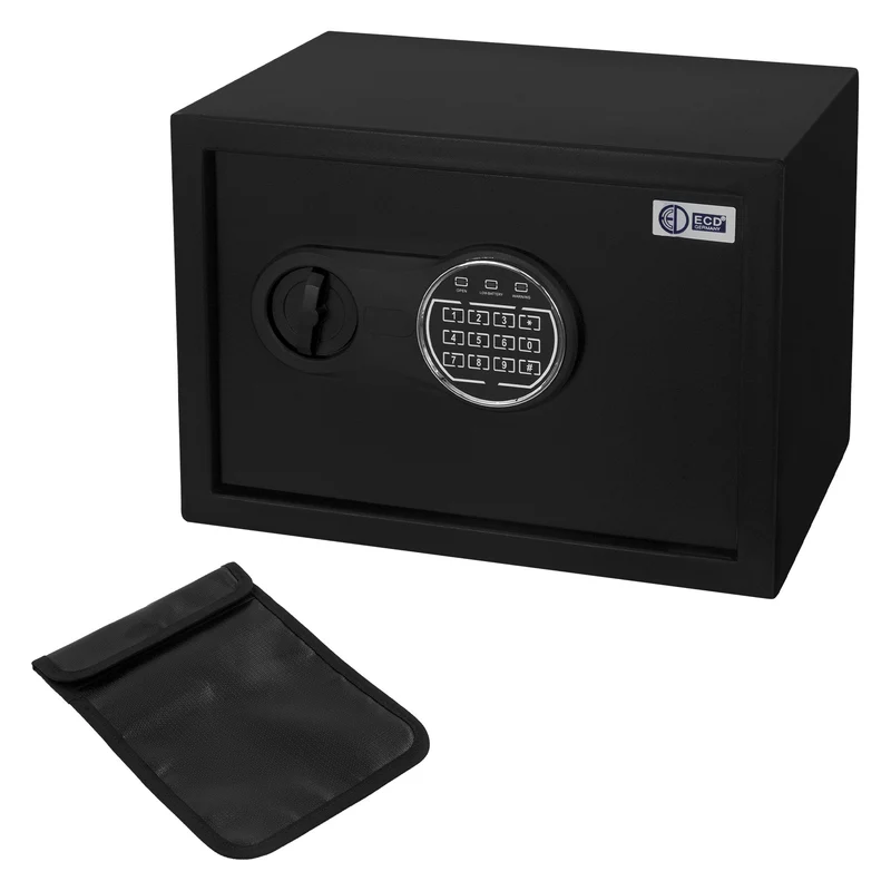 Safe Tresor 16L aus Stahl mit Elektronikschloss, Notschlüsseln und feuerfester Tasche