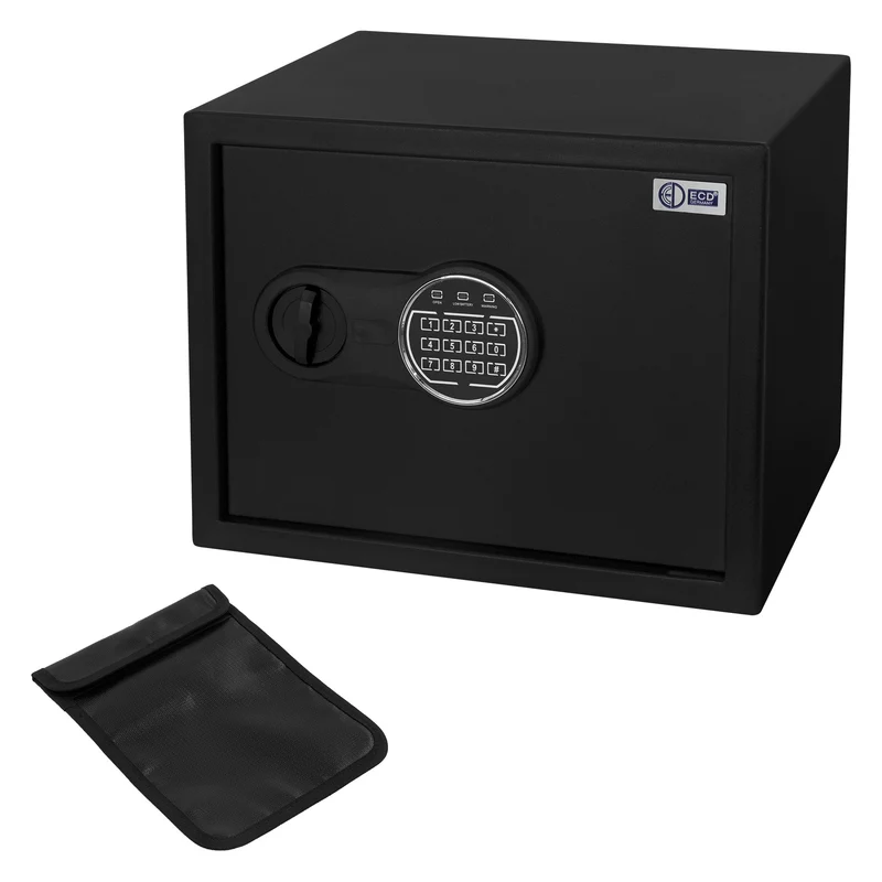 Safe Tresor 27L aus Stahl mit Elektronikschloss, Notschlüsseln und feuerfester Tasche