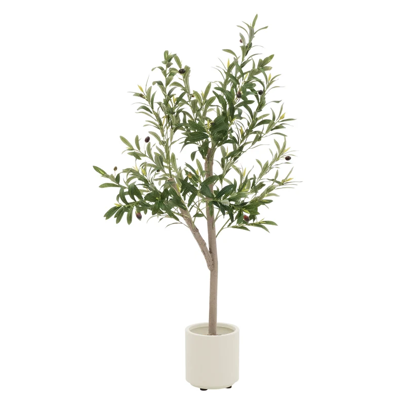 Künstlicher Olivenbaum Kunstpflanze mit Naturholzstamm und Früchten ML-Design