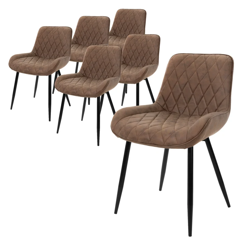 6er Set Esszimmerstuhl Rauten Steppung Braun Kunstlederbezug mit Metallbeinen inkl. Montagematerial ML-Design