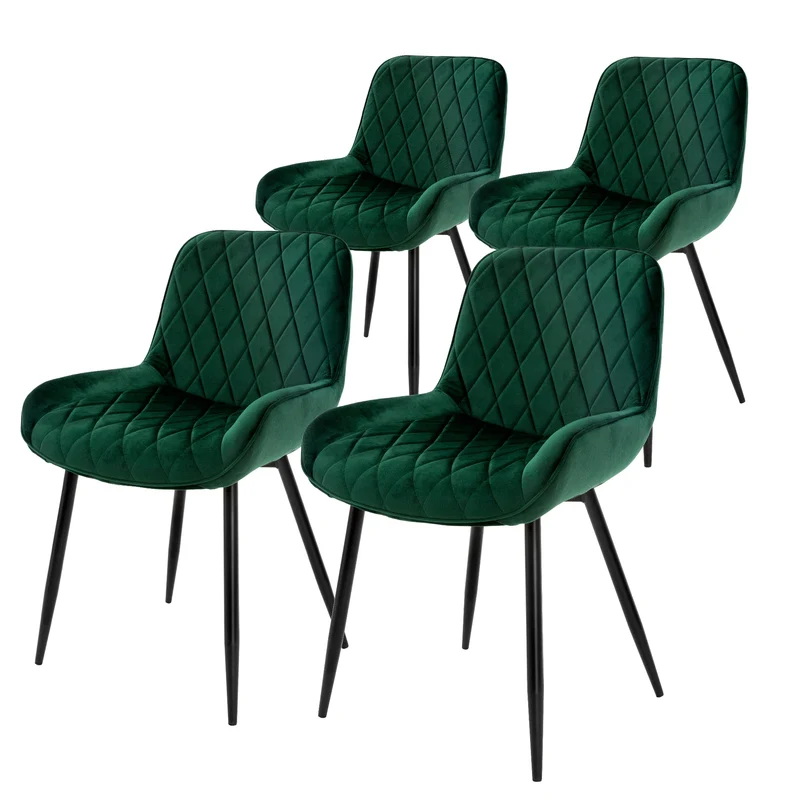 Esszimmerstuhl 4er Set Rauten Steppung Dunkelgrün Samtbezug mit Metallbeinen inkl. Montagematerial ML-Design