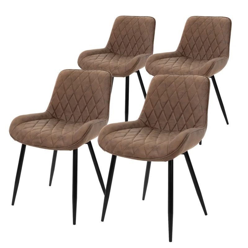 Esszimmerstuhl 4er Set Rauten Steppung Braun Kunstlederbezug mit Metallbeinen & Hohe Rückenlehne inkl. Montagematerial ML-Design