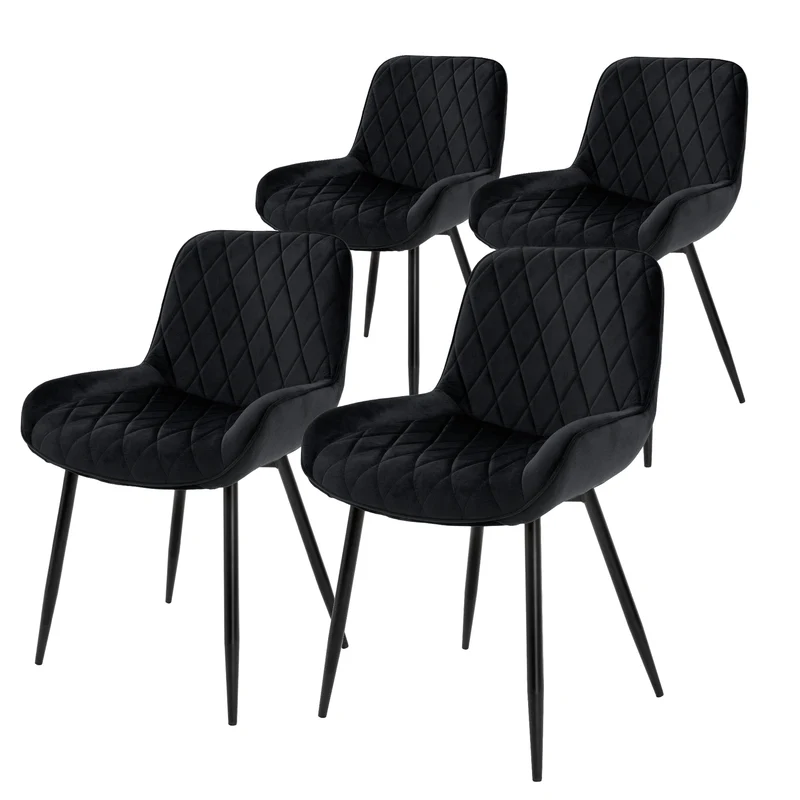 Esszimmerstuhl 4er Set Rauten Steppung Schwarz Samtbezug mit Metallbeinen inkl. Montagematerial ML-Design