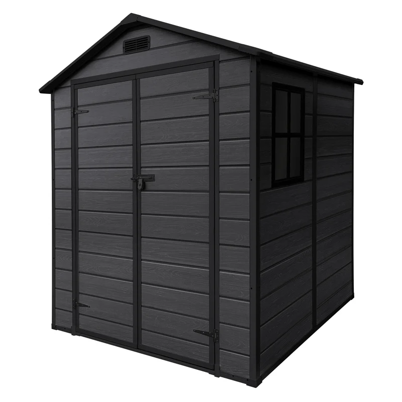 ECD Germany | Gartenhaus mit Boden & Satteldach 5m³, 151x182x220 cm, aus Kunststoff, Gerätehaus Geräteschuppen mit Fenster Doppeltüren
