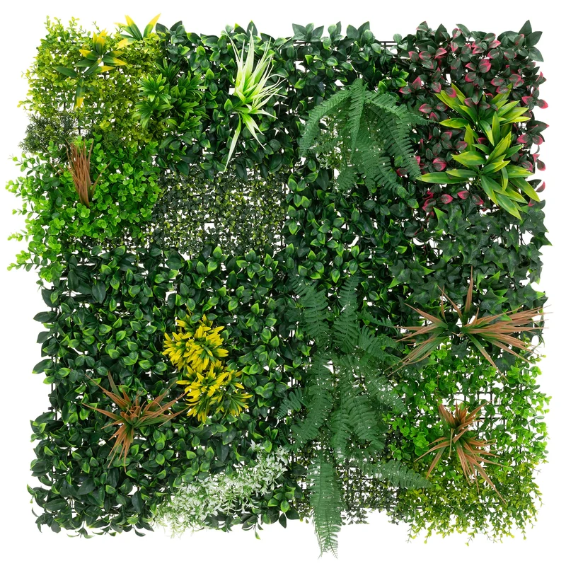 ECD Germany | Kunstpflanzen Wandpaneel UV-beständig 100x100 cm, Grün, Künstliche Pflanzenwand Outdoor, Wandgarten, Blumenwand für Wand Balkon Garten