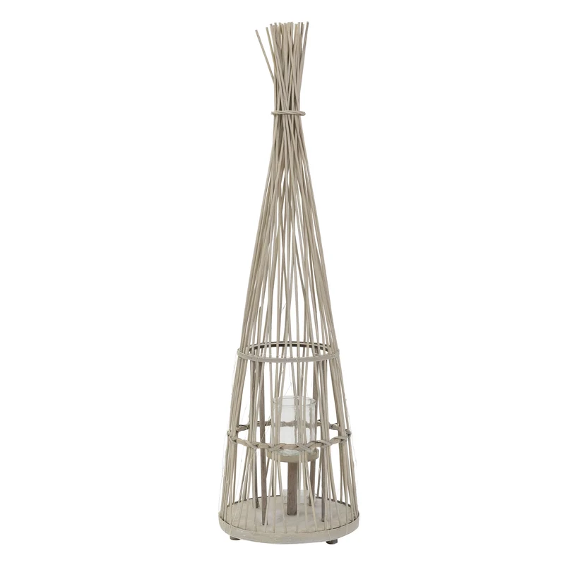 ECD Germany | Bambus Laterne Tipi Windlicht mit Glaseinsatz Holzfarbe, Boho Gartenlaterne, Flechtoptik Kerzenhalter