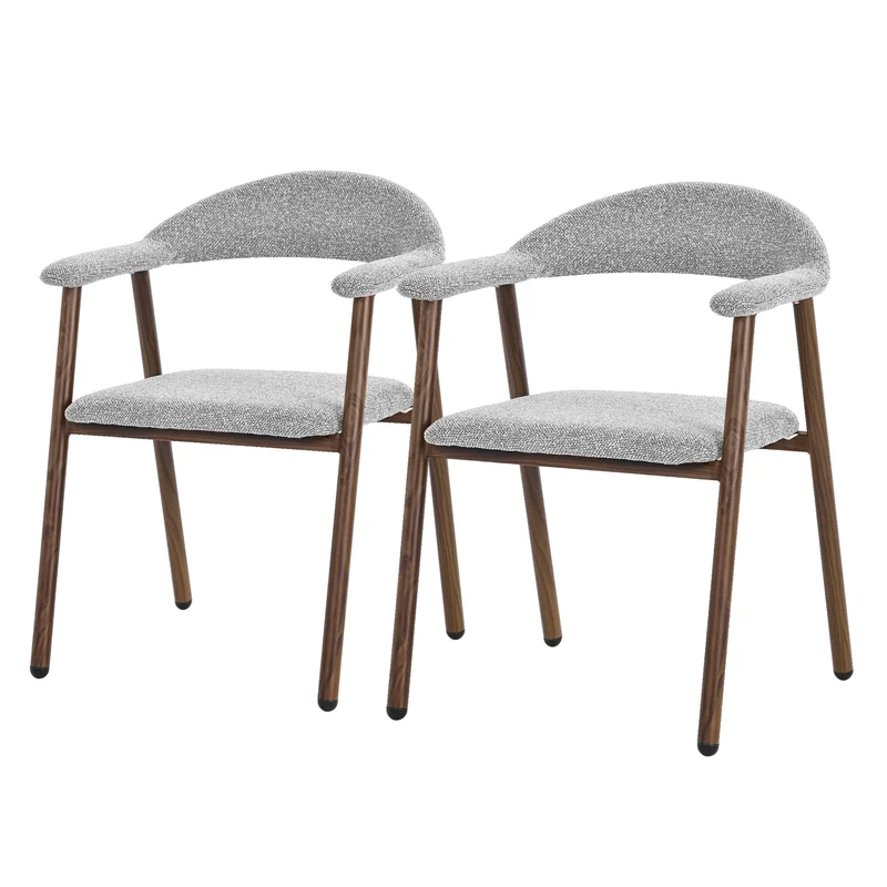 Esszimmerstühle 2er Set mit Armlehne, Rückenlehne & Webstruktur, Grau, Wohnzimmerstühle Küchenstühle Polsterstühle ML-Design