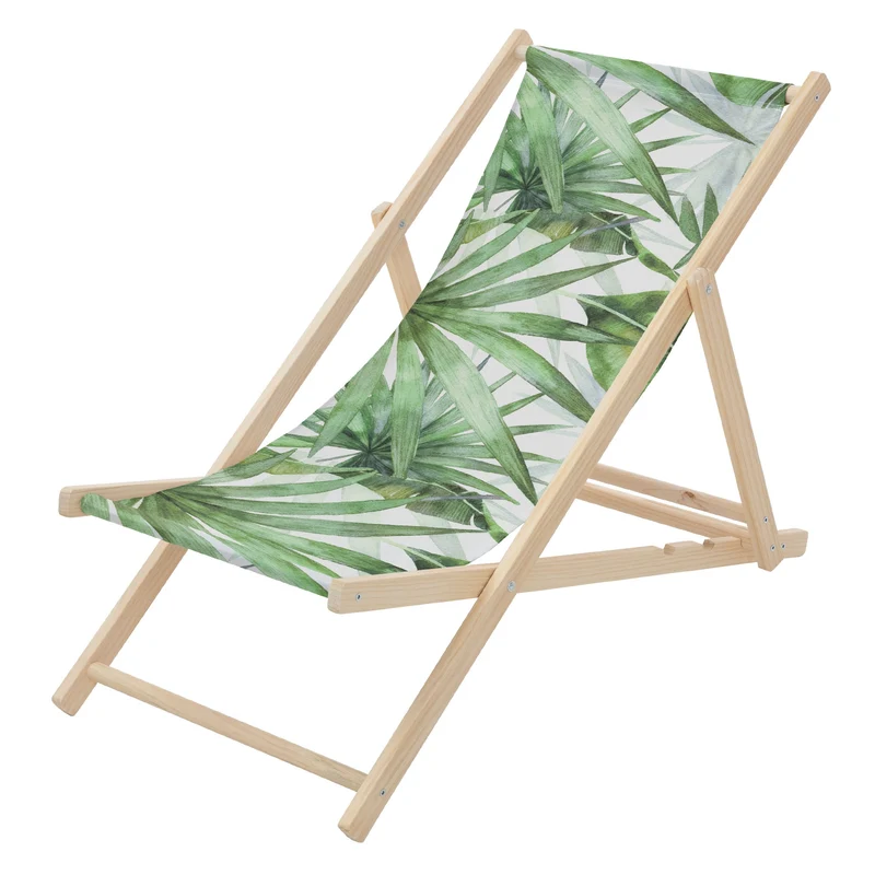 B-Ware Gartenliege aus Holz in Palme Grün-Weiß klappbarer Beachstuhl Strandstuhl Strandliege Liegestuhl Sonnenliege Relaxliege