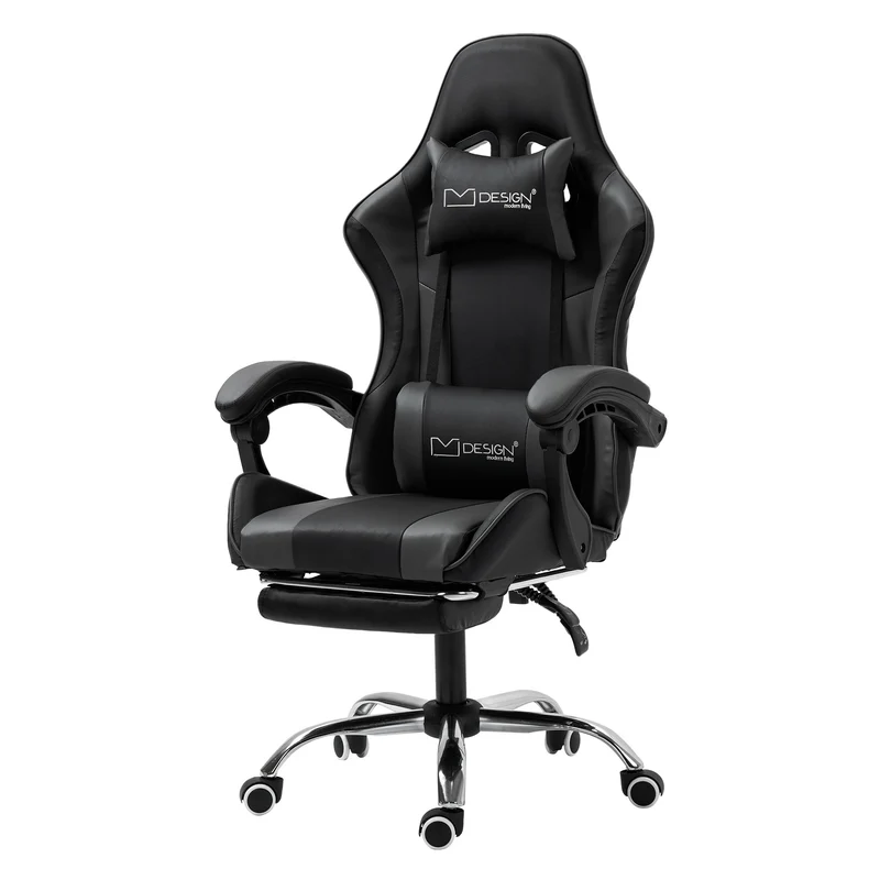 B-Ware Massage Gaming Stuhl Schwarz/Grau aus PU-Leder ML-Design