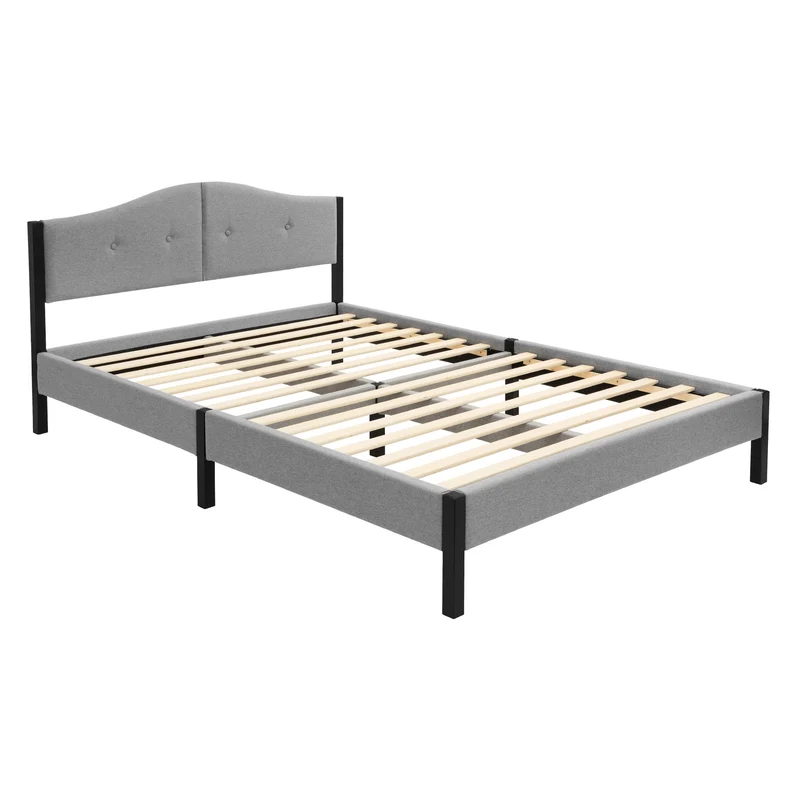 Polsterbett 140x200 cm, Grau, Doppelbett mit stabilem Bettgestell, Bett mit gepolstertes Kopfteil & Lattenrost, Jugendbett ML-Design