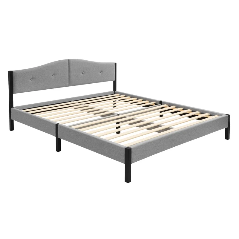 Polsterbett 160x200 cm, Grau, Doppelbett mit stabilem Bettgestell, Bett mit gepolstertes Kopfteil & Lattenrost, Jugendbett ML-Design