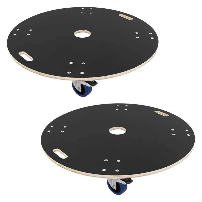 2er Set Rollbrett Möbelroller rund Ø 87 cm aus Multiplex mit Feststellbremsen Tragkraft 800 kg