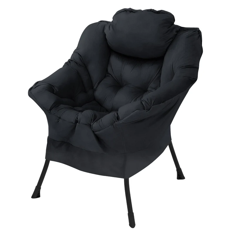 ML-DESIGN | Sessel mit Kopfkissen Seitentasche, B-Ware, aus Stoff & Stahl Schwarz Relaxsessel Wohnzimmer Lesesessel Fernsehsessel Loungesessel