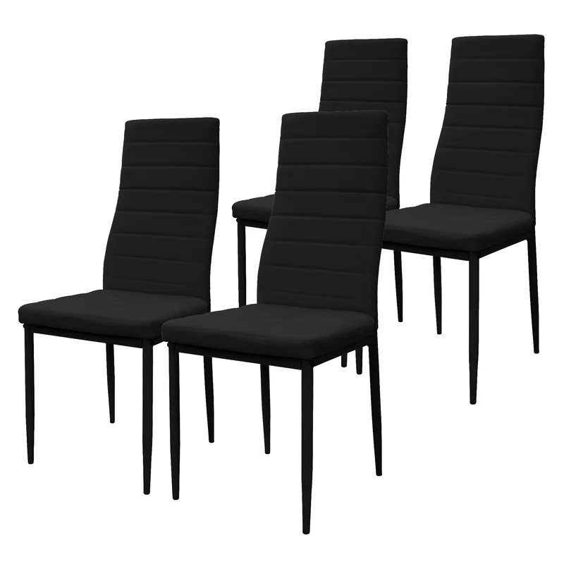 Esszimmerstühle 4er Set, Kunstleder-Bezug, Schwarz, Polsterstuhl mit Metallbeinen ML-Design