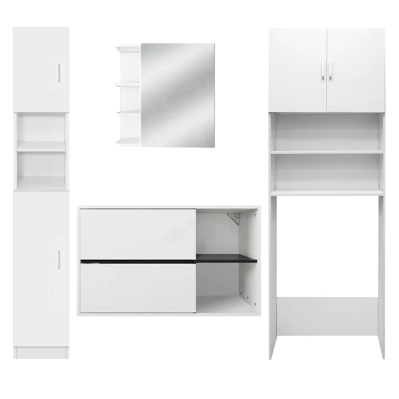 Badmöbel Set 4-Teilig modernen Stil Weiß aus Holz ML-Design