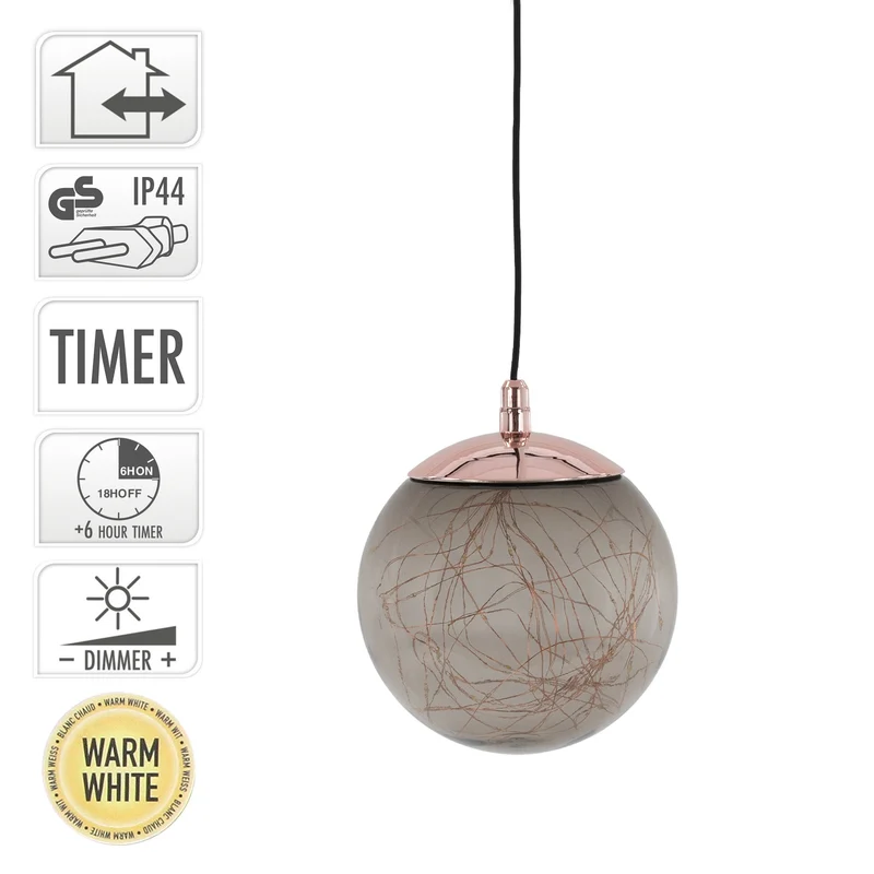 LED Weihnachtskugel mit warmweißen LEDs Ø 18 cm Grau aus Glas