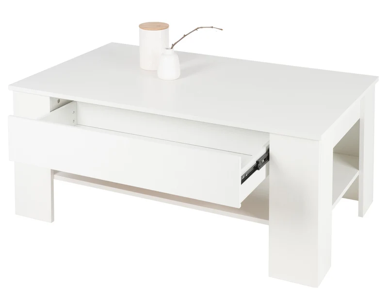 B-Ware Couchtisch mit Schublade und Ablage 110x65x48 cm Weiß ML-Design