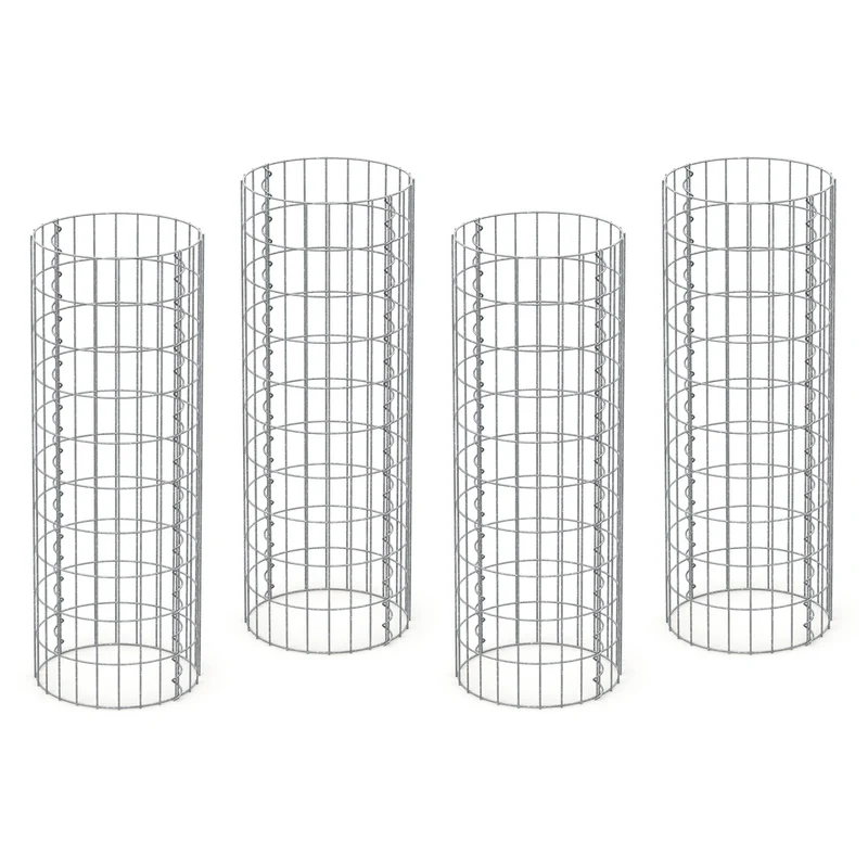 4er Set Gabione Säule rund Ø 35x100 cm Maschenweite 5x10 cm aus verzinktem Stahldraht