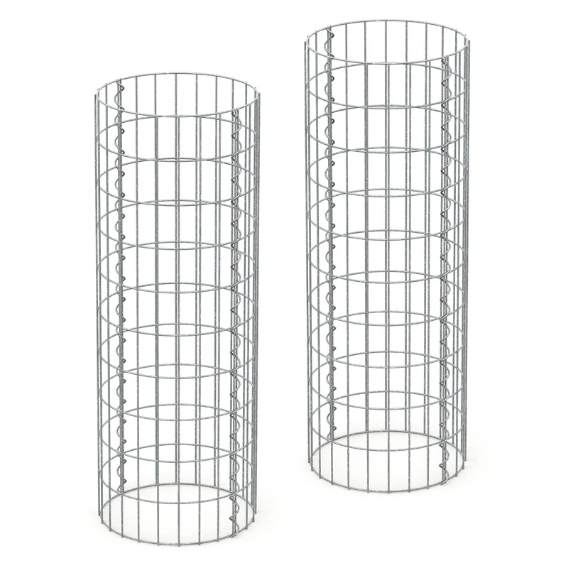 2er Set Gabione Säule rund Ø 35x100 cm Maschenweite 5x10 cm aus verzinktem Stahldraht