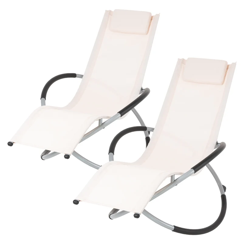 2er Set Schaukelliege mit Kopfstütze 155x45x125 cm Creme aus Polyester mit Stahlrahmen