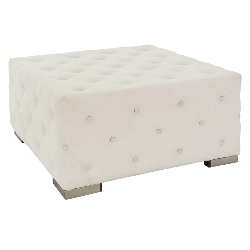Sitzhocker XXL 90x45x90 cm Creme aus Leinen mit Metallfüße WOMO-Design