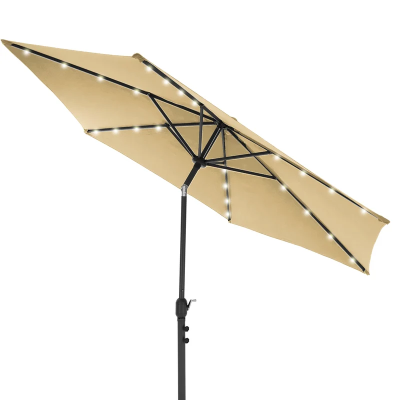 Sonnenschirm mit Kurbel inkl. LED-Solar Ø 300 cm Braun aus Polyester