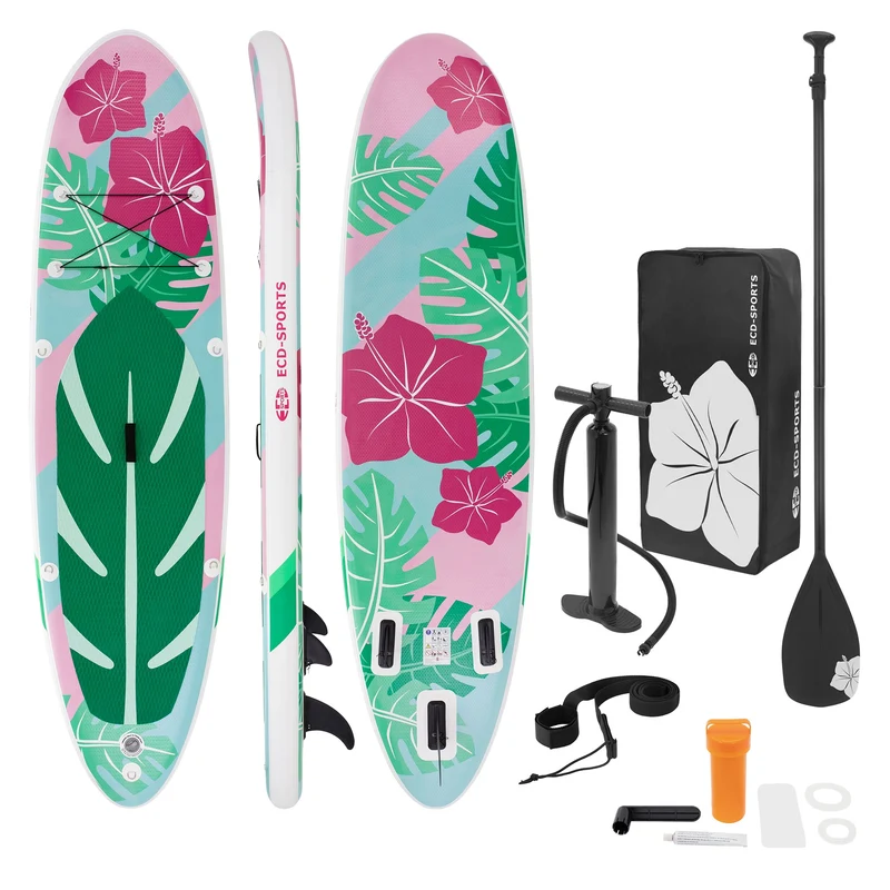 Stand Up Paddle aufblasbares SUP Board Flowers 320x80x15 cm in Mint/Rosa aus PVC inkl. Pumpe und Tragetasche