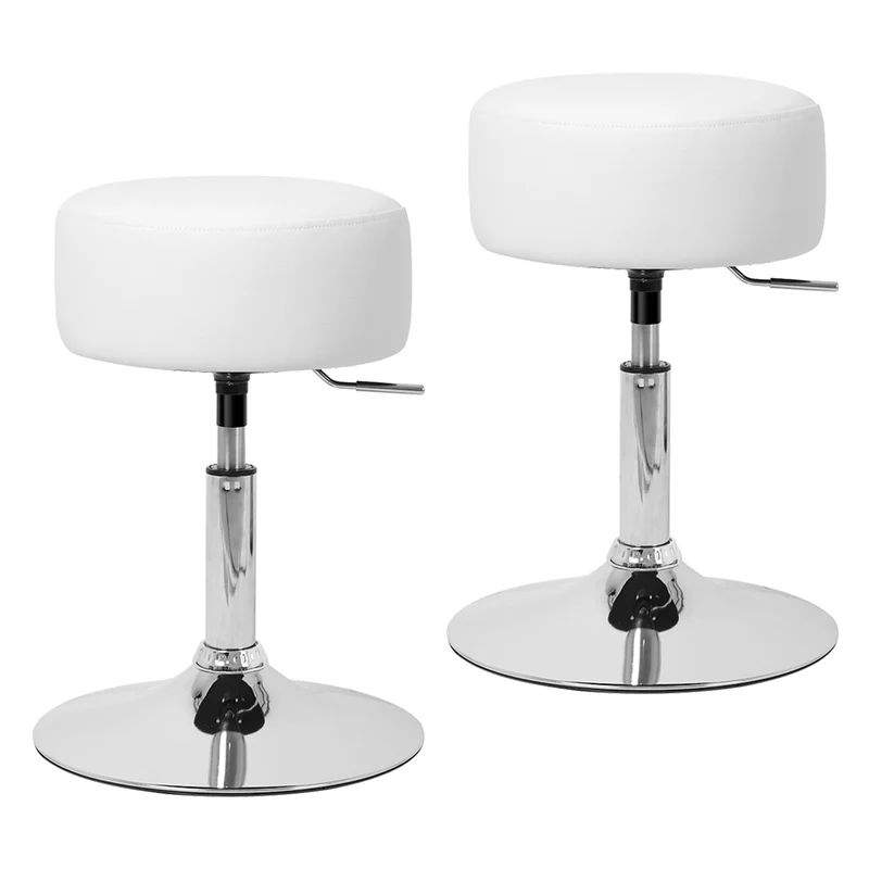 2er Set Sitzhocker Ø 33 cm Weiß aus verchromter Stahl ML-Design