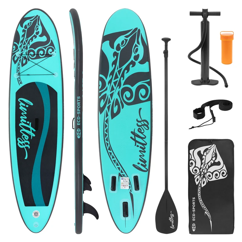 Stand Up Paddle aufblasbares SUP Board Limitless 308x76x10 in Türkis aus PVC inkl. Pumpe und Tragetasche