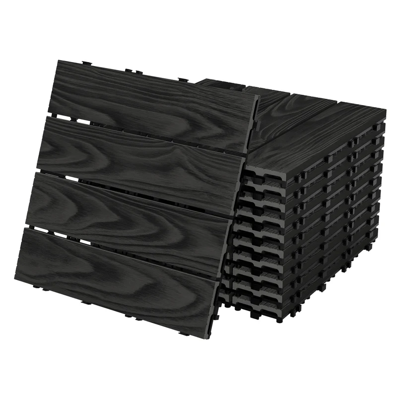 4x WPC Terrassenfliesen 30x30 cm 11er Spar Set für 1m² Anthrazit in Holzoptik Bodenbelag mit Drainage und Klicksystem