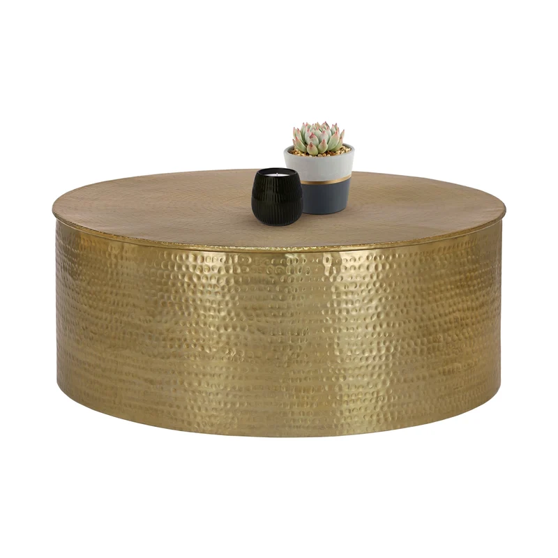 B-Ware Couchtisch Ø 90x46 cm Gold aus Aluminium in Hammerschlag Optik WOMO-Design