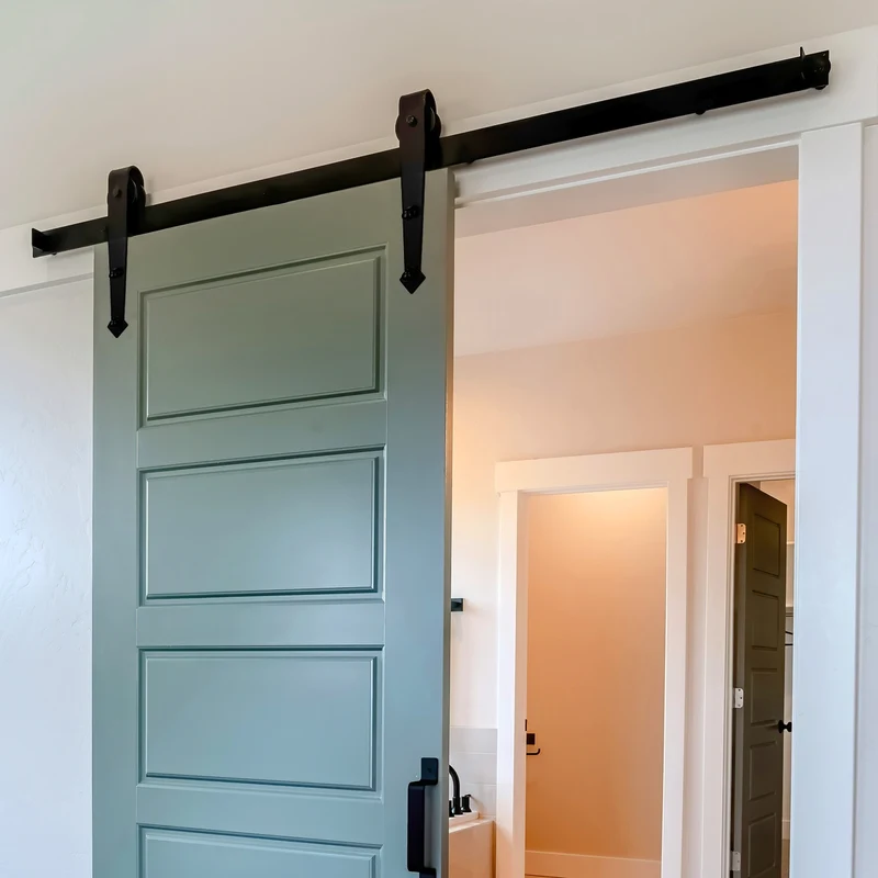B-Ware Schiebetürbeschlag 244 cm Schwarz aus Kohlenstoffstahl