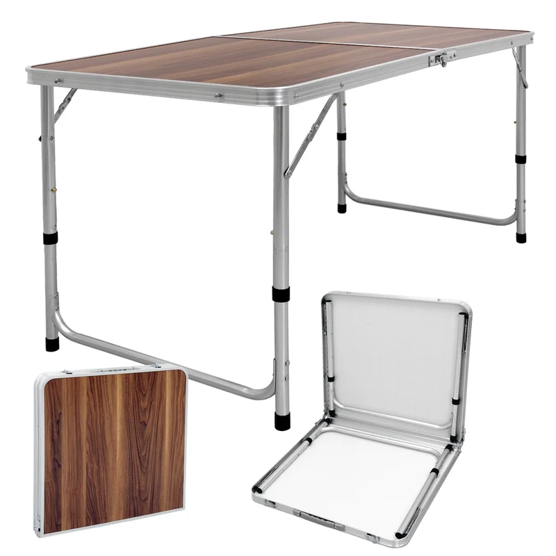 B-Ware Campingtisch mit Tragegriff 120 cm Braun aus Aluminium und MDF