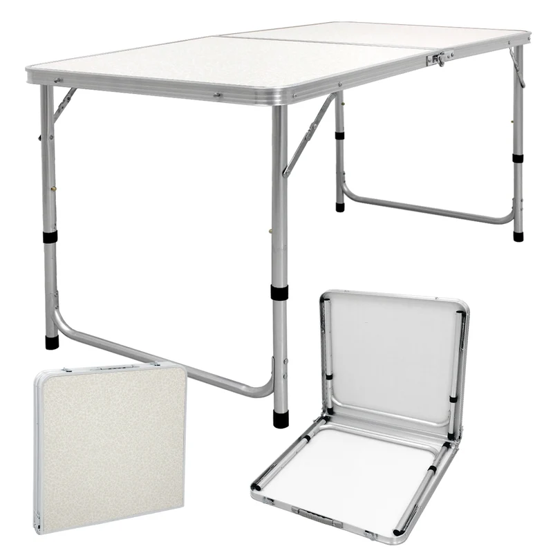 B-Ware Campingtisch mit Tragegriff 120 cm Weiß/Creme aus Aluminium und MDF