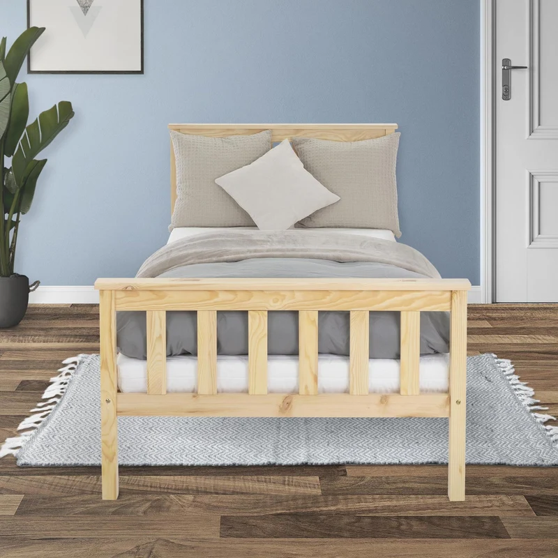 B-Ware Bettgestell Einzelbett 90x200cm aus Kiefernholz in Natur mit Lattenrost ML-Design