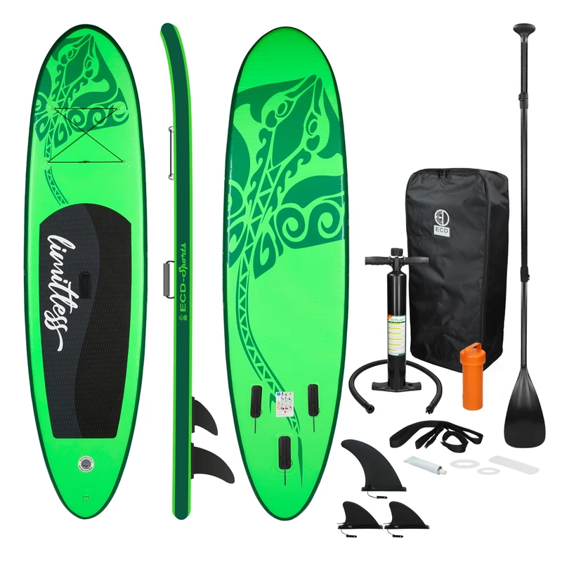 Stand Up Paddle aufblasbares SUP Board Limitless 308x76x10 in Grün aus PVC inkl. Pumpe und Tragetasche